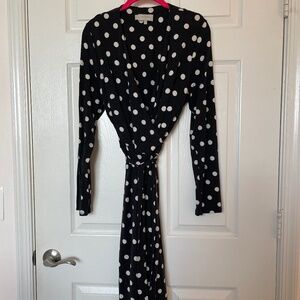 Hobbs London Polka Dot Wrap Dress Long Sleeves US 14